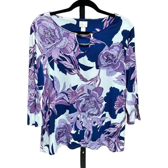 Chico’s Lavender & Navy Quarter Sleeve Blouse Size M - Picture 1 of 8